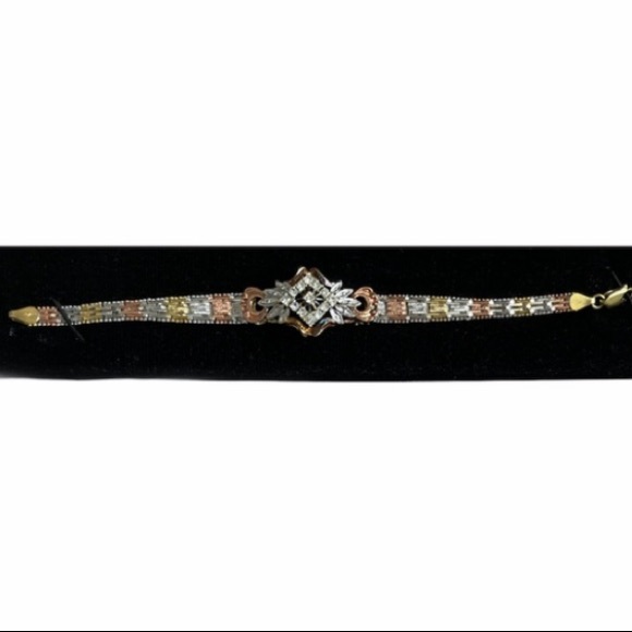 Tricolor and Diamond Accent Bracelet Stamped Italy Beautiful Statement Bracelet - Picture 14 of 16